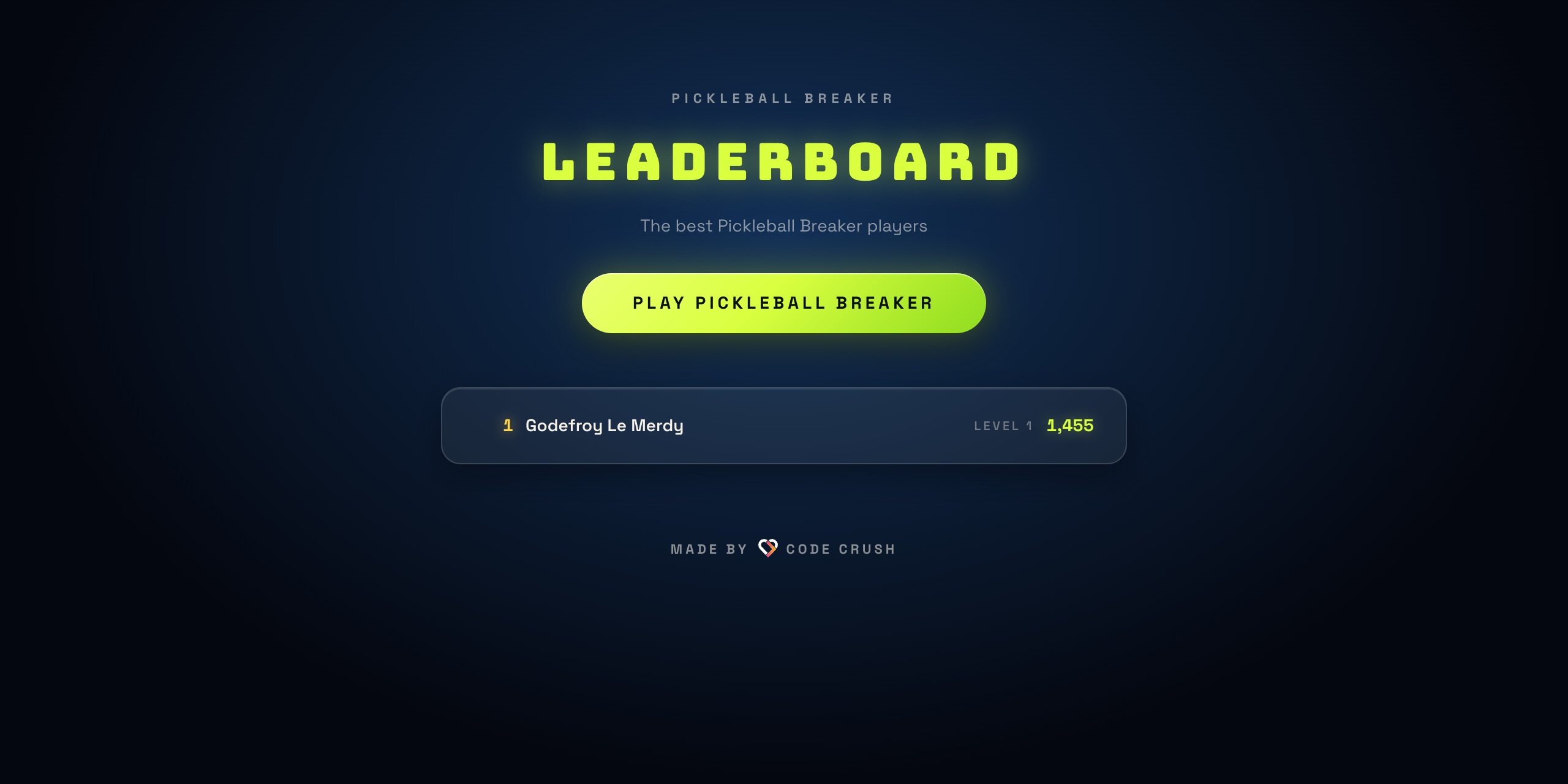 The world leaderboard, styled to match the game.
